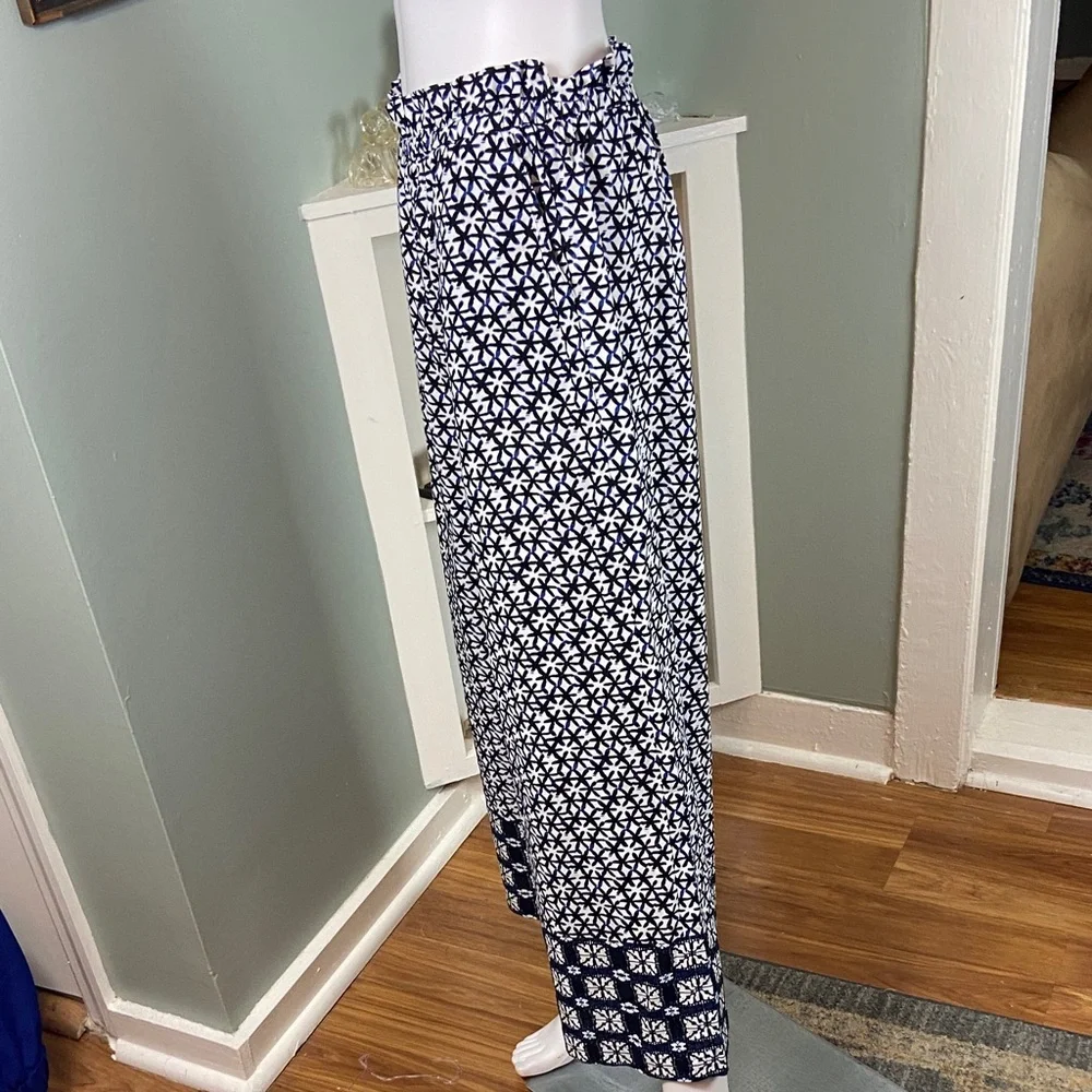 Kourt Cropped Navy blue White Floral Wide Leg Pants Geometric XL XLarge Crop - Picture 6 of 9